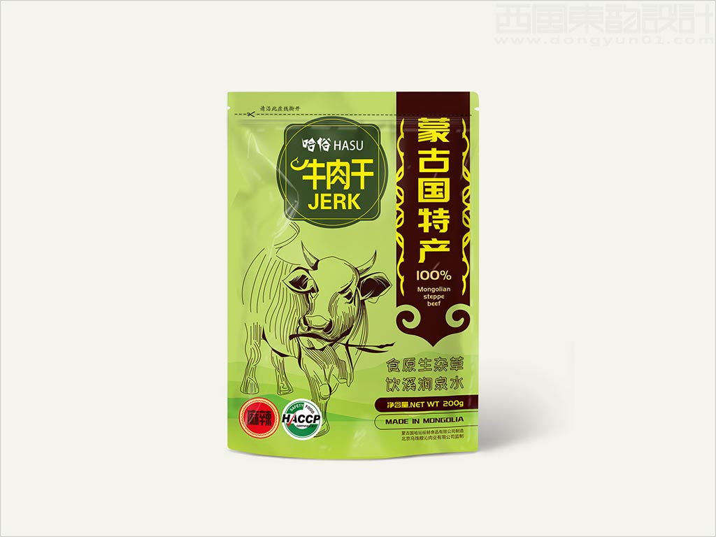 北京烏珠穆沁肉業有限公司蒙古國哈俗麻辣牛肉干肉食品包裝袋設計