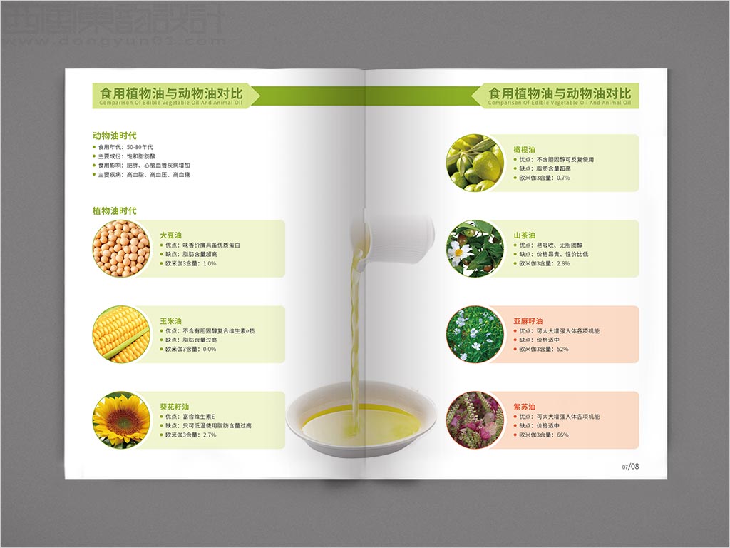 江蘇昆山天使生物科技有限公司宣傳畫冊設計之食用植物油與動物油對比內頁設計