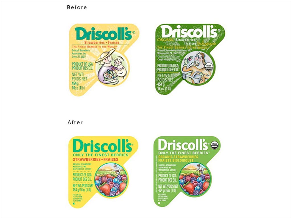 Driscoll's水果重新包裝設計新舊標簽包裝設計對比