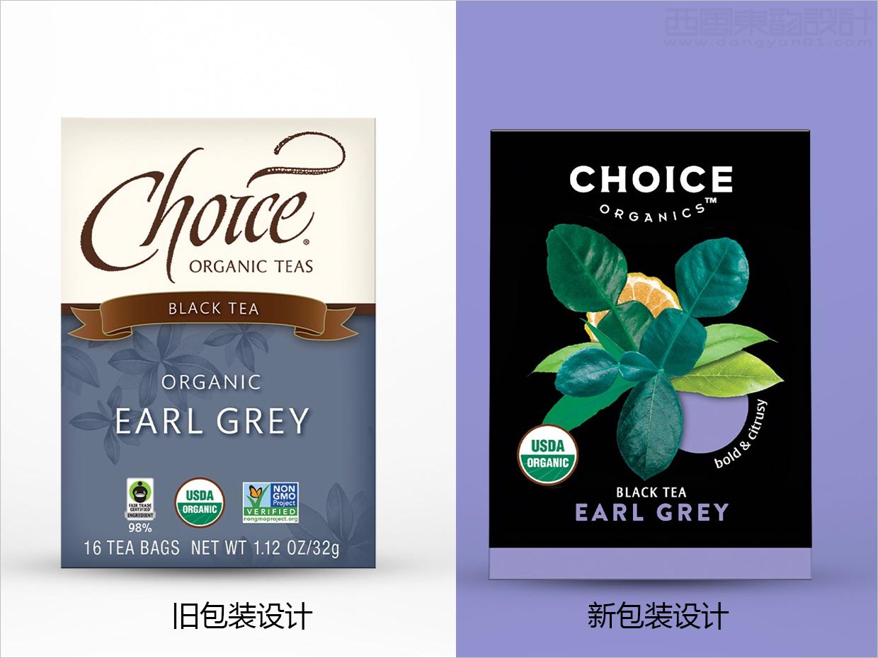 美國Choice Organics Teas有機茶葉飲料包裝設計之新舊包裝設計對比