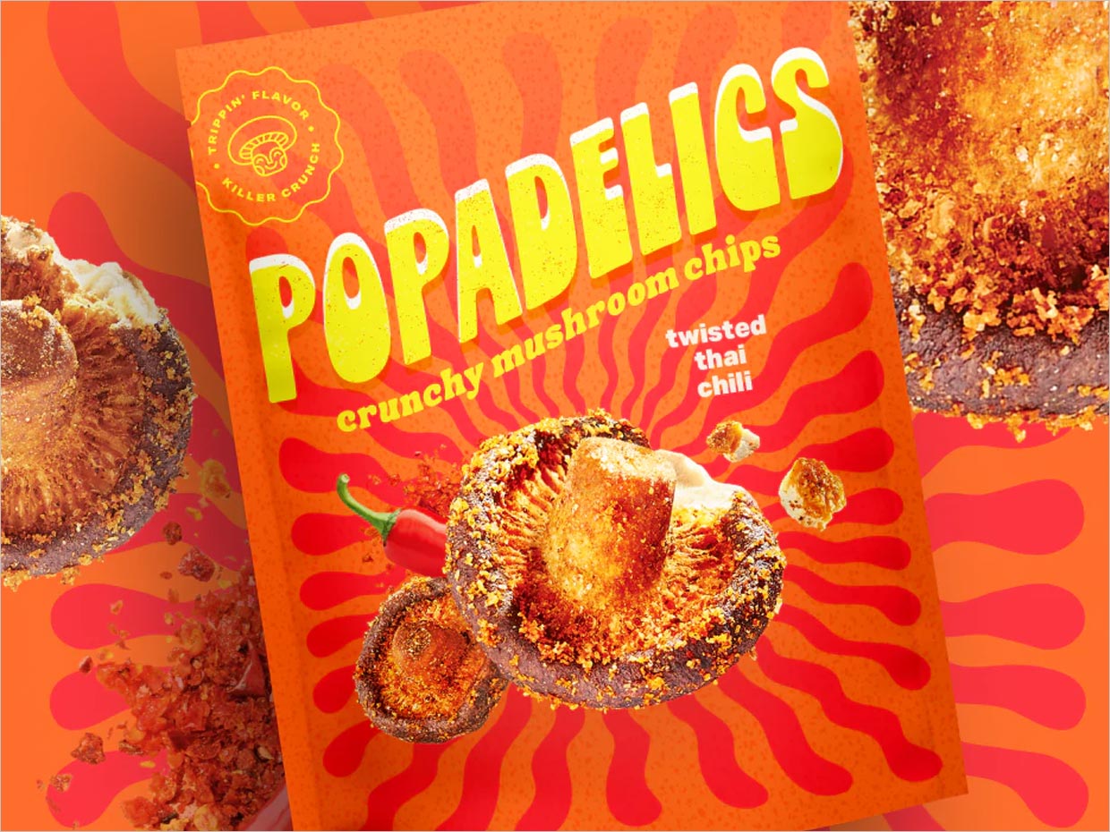 Popadelics香脆蘑菇片素食零食小吃包裝設計